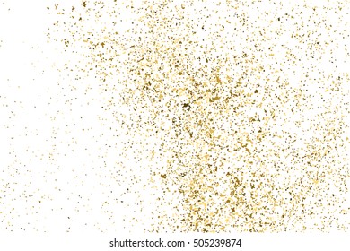 Gold glitter texture isolated on white. Golden color of winners. Gilded abstract particles. Explosion of confetti shine. Celebratory background. Vector illustration,eps 10.