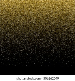 Gold glitter texture isolated on black. Golden color of winners. Gilded abstract particles. Explosion of confetti shine. Celebratory background. Vector illustration,eps 10.