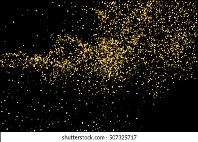 Gold glitter texture isolated on black. Celebratory background. Golden explosion of confetti. Vector illustration,eps 10.