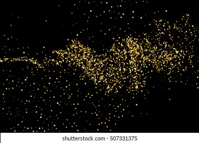 Gold glitter texture isolated on black. Celebratory background. Golden explosion of confetti. Vector illustration,eps 10.