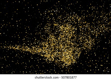 Gold glitter texture isolated on black. Celebratory background. Golden explosion of confetti. Vector illustration,eps 10.