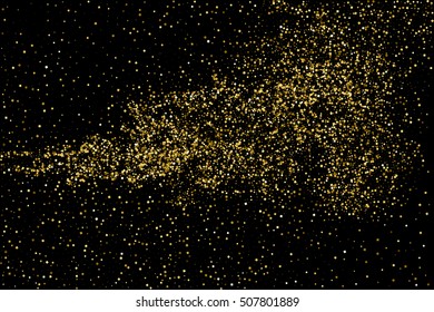 Gold glitter texture isolated on black. Celebratory background. Golden explosion of confetti. Vector illustration,eps 10.