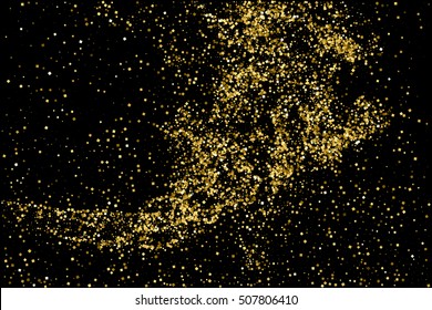 Gold glitter texture isolated on black. Celebratory background. Golden explosion of confetti. Vector illustration,eps 10.