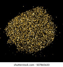 Gold glitter texture isolated on black. Golden color of winners. Gilded abstract particles. Explosion of confetti shine. Celebratory background. Vector illustration,eps 10.