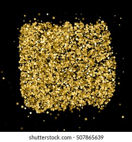 Gold glitter texture isolated on black. Golden color of winners. Gilded abstract particles. Explosion of confetti shine. Celebratory background. Vector illustration,eps 10.