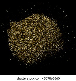 Gold glitter texture isolated on black. Golden color of winners. Gilded abstract particles. Explosion of confetti shine. Celebratory background. Vector illustration,eps 10.