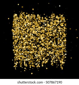 Gold glitter texture isolated on black. Golden color of winners. Gilded abstract particles. Explosion of confetti shine. Celebratory background. Vector illustration,eps 10.