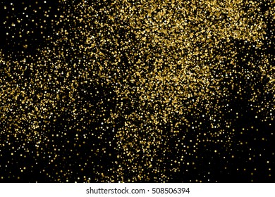 Gold glitter texture isolated on black. Celebratory background. Golden explosion of confetti. Vector illustration,eps 10.
