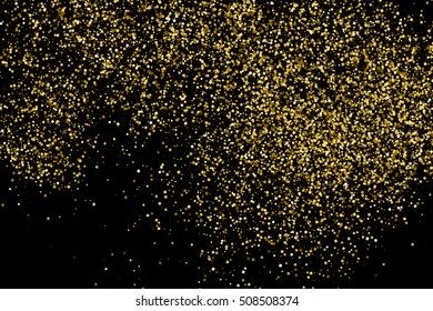 Gold glitter texture isolated on black. Celebratory background. Golden explosion of confetti. Vector illustration,eps 10.