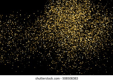Gold glitter texture isolated on black. Celebratory background. Golden explosion of confetti. Vector illustration,eps 10.