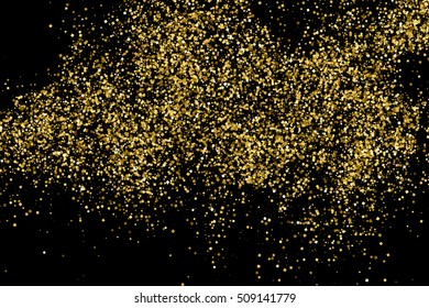 Gold glitter texture isolated on black. Celebratory background. Golden explosion of confetti. Vector illustration,eps 10.