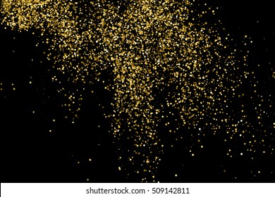 Gold glitter texture isolated on black. Celebratory background. Golden explosion of confetti. Vector illustration,eps 10.