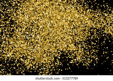 Gold glitter texture isolated on black. Celebratory background. Golden explosion of confetti. Vector illustration,eps 10.