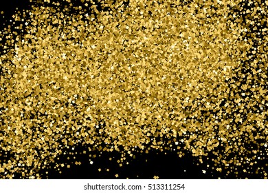 Gold glitter texture isolated on black. Amber particles color. Celebratory background. Golden explosion of confetti. Vector illustration,eps 10.