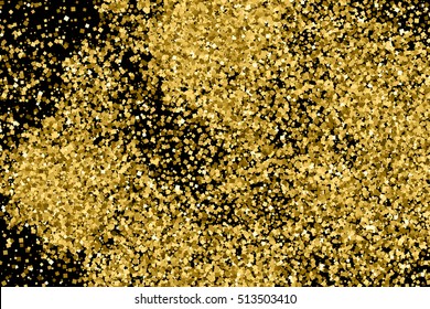 Gold glitter texture isolated on black. Amber particles color. Celebratory background. Golden explosion of confetti. Vector illustration,eps 10.