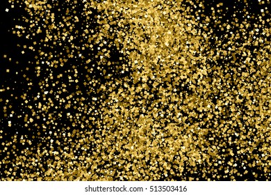 Gold glitter texture isolated on black. Amber particles color. Celebratory background. Golden explosion of confetti. Vector illustration,eps 10.