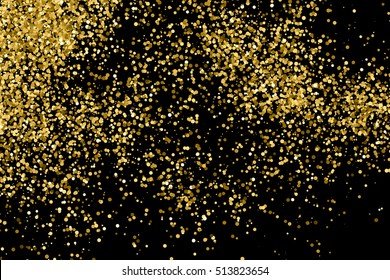 Gold glitter texture isolated on black. Amber particles color. Celebratory background. Golden explosion of confetti. Vector illustration,eps 10.
