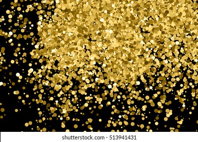 Gold glitter texture isolated on black. Amber particles color. Celebratory background. Golden explosion of confetti. Vector illustration,eps 10.