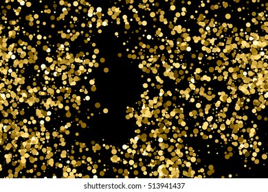 Gold glitter texture isolated on black. Amber particles color. Celebratory background. Golden explosion of confetti. Vector illustration,eps 10.