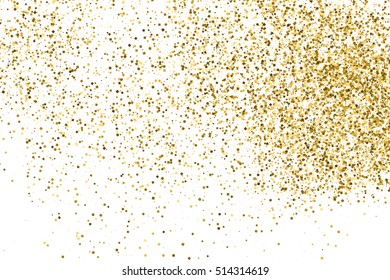 Gold glitter texture isolated on white. Amber particles color. Celebratory background. Golden explosion of confetti. Vector illustration,eps 10.