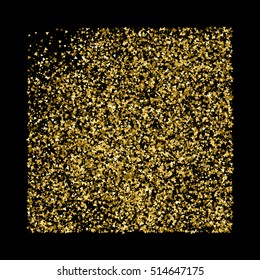 Gold glitter texture isolated on black. Glittering tinsel. Gilded abstract particles. Explosion of confetti shine. Amber particles color. Vector illustration,eps 10.