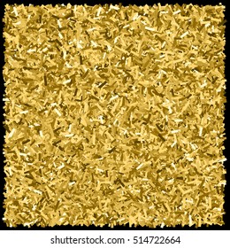 Gold glitter texture isolated on black. Glittering tinsel. Gilded abstract particle explosion of confetti shining. Amber particles color. Vector illustration,eps 10.

