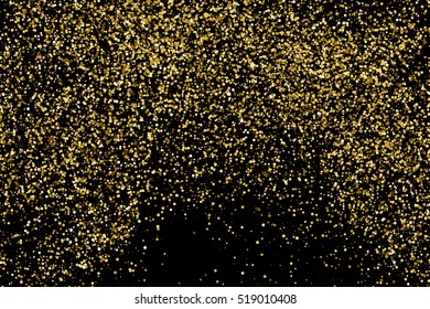 Gold glitter texture isolated on black. Amber particles color. Celebratory background. Golden explosion of confetti. Vector illustration,eps 10.