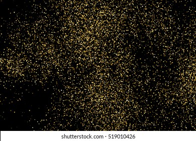 Gold glitter texture isolated on black. Amber particles color. Celebratory background. Golden explosion of confetti. Vector illustration,eps 10.