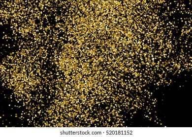 Gold glitter texture isolated on black. Amber particles color. Celebratory background. Golden explosion of confetti. Vector illustration,eps 10.
