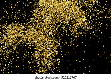Gold glitter texture isolated on black. Amber particles color. Celebratory background. Golden explosion of confetti. Vector illustration,eps 10.
