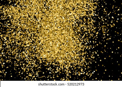 Gold glitter texture isolated on black. Amber particles color. Celebratory background. Golden explosion of confetti. Vector illustration,eps 10.