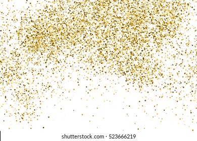 Goldene glitzernde Textur einzeln auf Weiß. orangefarbener Hintergrund. Goldene Explosion von Konfetti. Vektorillustration, EPS10.