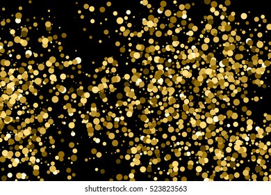 Gold glitter texture isolated on black. Amber particles color. Celebratory background. Golden explosion of confetti. Vector illustration,eps 10