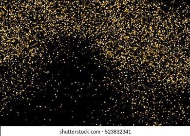 Gold glitter texture isolated on black. Amber particles color. Celebratory background. Golden explosion of confetti. Vector illustration,eps 10