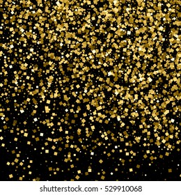 Gold glitter texture isolated on black. Amber particles color. Celebratory background. Golden explosion of confetti. Vector illustration,eps 10.