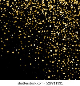 Gold glitter texture isolated on black. Amber particles color. Celebratory background. Golden explosion of confetti. Vector illustration,eps 10.