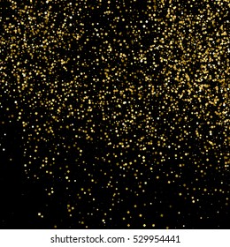 Gold glitter texture isolated on black. Amber particles color. Celebratory background. Golden explosion of confetti. Vector illustration,eps 10.