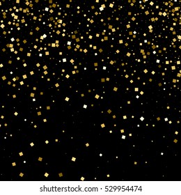 Gold glitter texture isolated on black. Amber particles color. Celebratory background. Golden explosion of confetti. Vector illustration,eps 10.
