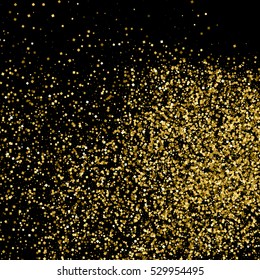Gold glitter texture isolated on black. Amber particles color. Celebratory background. Golden explosion of confetti. Vector illustration,eps 10.