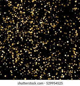 Gold glitter texture isolated on black. Amber particles color. Celebratory background. Golden explosion of confetti. Vector illustration,eps 10.