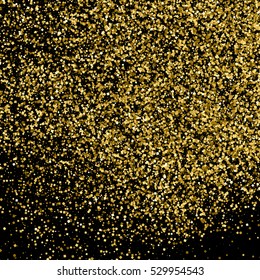 Gold glitter texture isolated on black. Amber particles color. Celebratory background. Golden explosion of confetti. Vector illustration,eps 10.