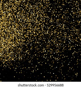 Gold glitter texture isolated on black. Amber particles color. Celebratory background. Golden explosion of confetti. Vector illustration,eps 10.