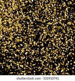Gold glitter texture isolated on black. Amber particles color. Celebratory background. Golden explosion of confetti. Vector illustration,eps 10