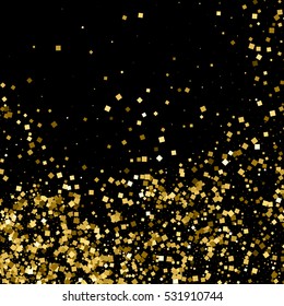 Gold glitter texture isolated on black. Amber particles color. Celebratory background. Golden explosion of confetti. Vector illustration,eps 10
