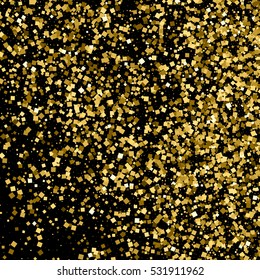 Gold glitter texture isolated on black. Amber particles color. Celebratory background. Golden explosion of confetti. Vector illustration,eps 10