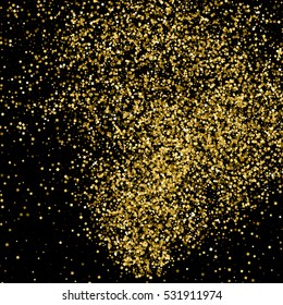 Gold glitter texture isolated on black. Amber particles color. Celebratory background. Golden explosion of confetti. Vector illustration,eps 10