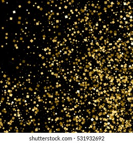 Gold glitter texture isolated on black. Amber particles color. Celebratory background. Golden explosion of confetti. Vector illustration,eps 10