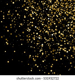 Gold glitter texture isolated on black. Amber particles color. Celebratory background. Golden explosion of confetti. Vector illustration,eps 10