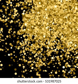 Gold glitter texture isolated on black. Amber particles color. Celebratory background. Golden explosion of confetti. Vector illustration,eps 10