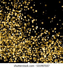 Gold glitter texture isolated on black. Amber particles color. Celebratory background. Golden explosion of confetti. Vector illustration,eps 10